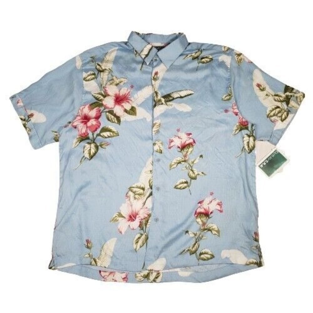 Cubavera Men's  Short Sleeve Flower Blue Bell 425 Herencia Hawaiian Shirt XL